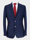Mens dark blue tweed check slim fit blazer COSTELLO classic cut