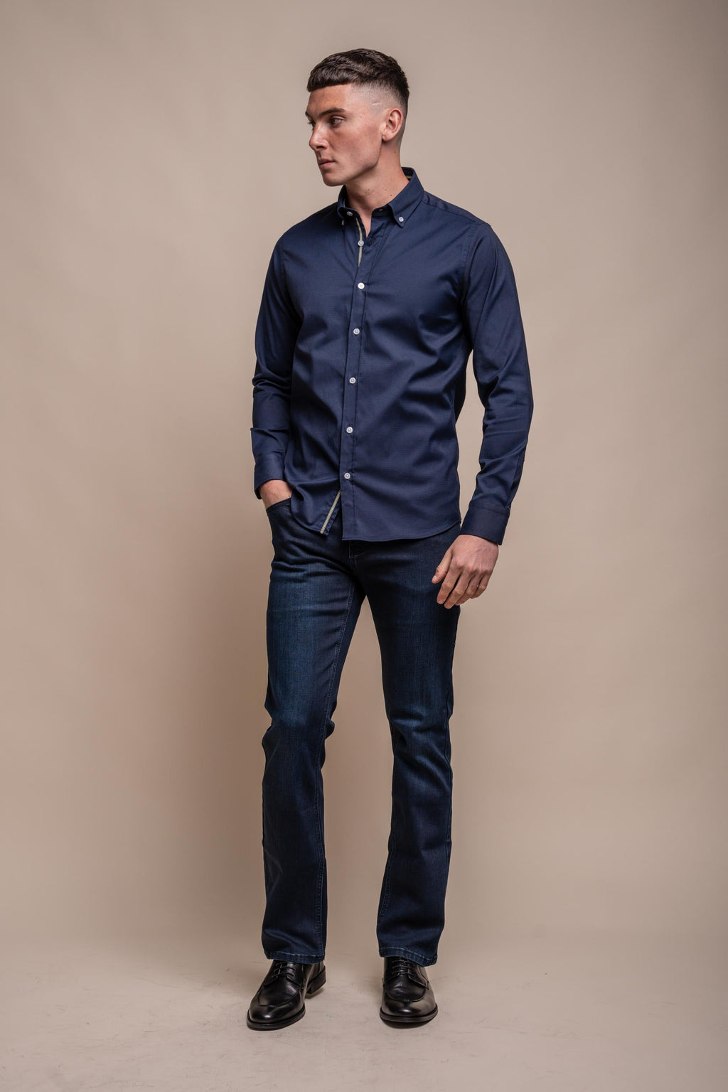 Mens Tessa Navy Blue Casual Cotton Shirt