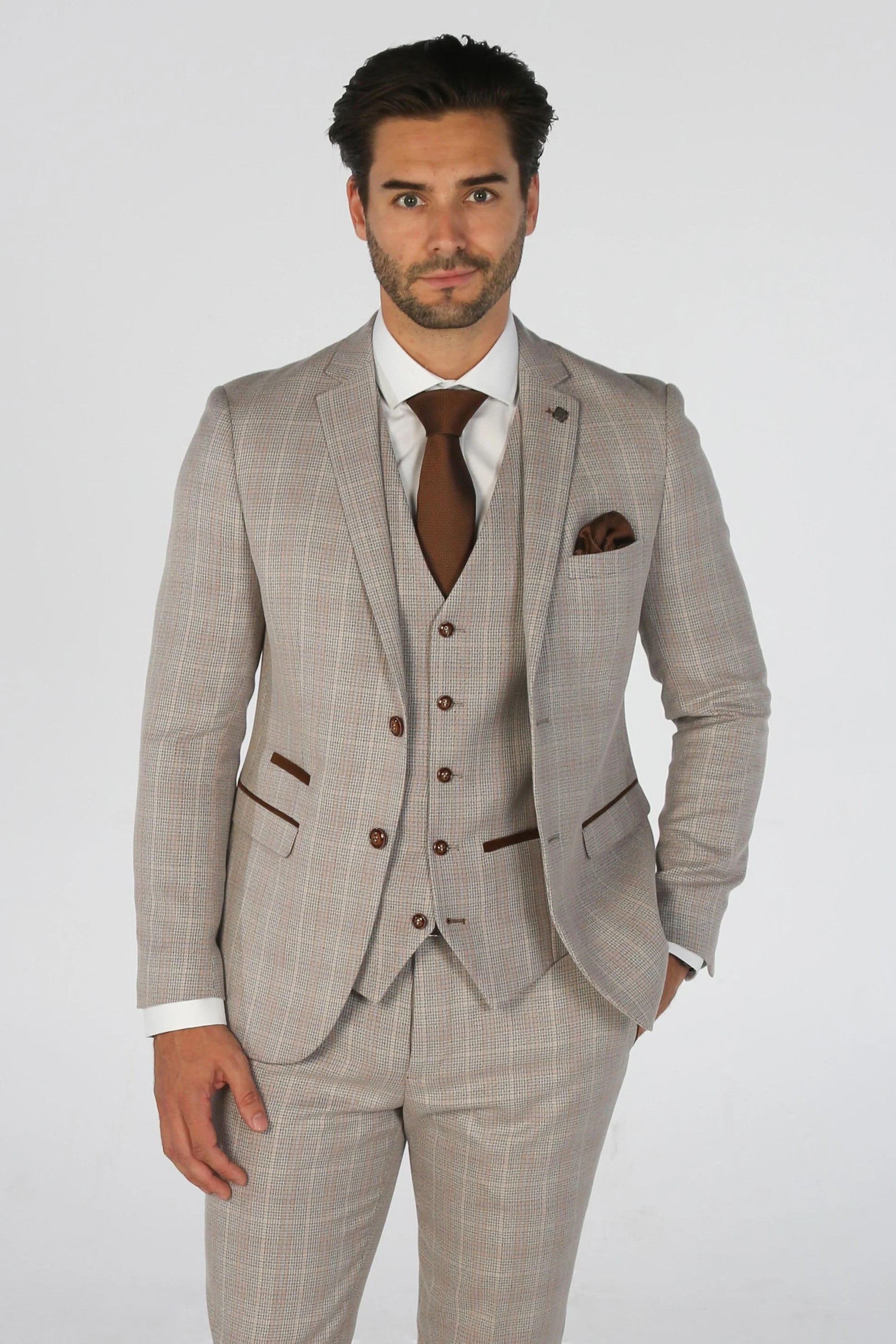 men’s 3-piece check tailored fit formal suit set