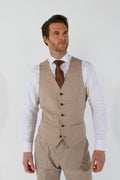 Mens beige tailored fit plaid waistcoat Kurt