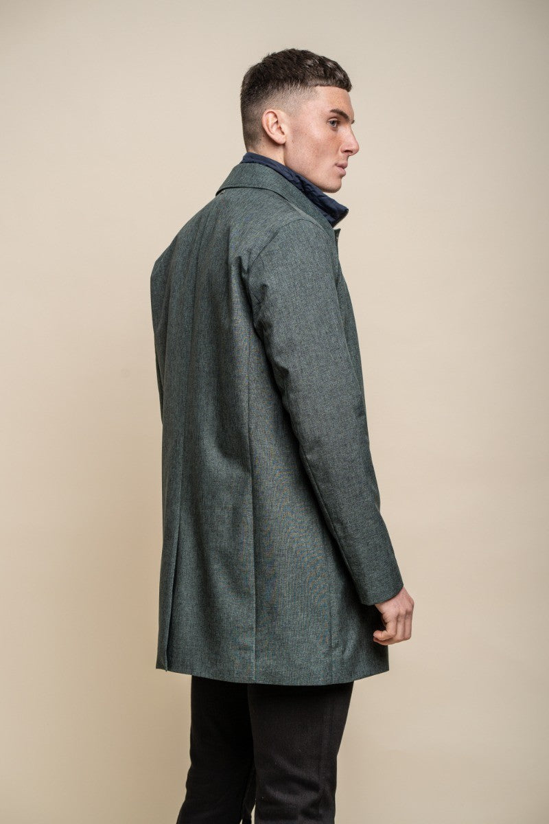 Men's olive green midi-length Geke coat with removable zipper, BRANDO.