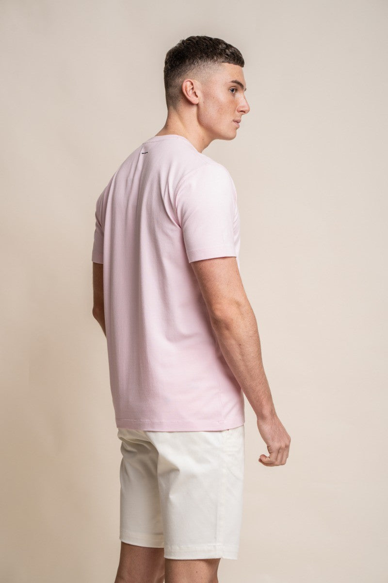 Mens Pink Crew Neck Cotton T Shirt BOGART