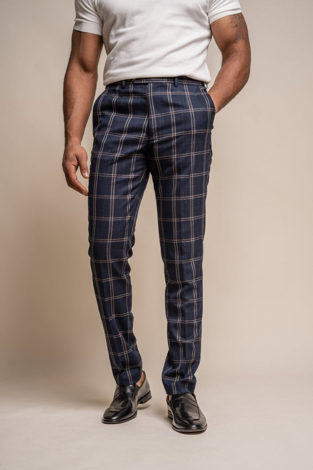 Men's Hardy Vintage Navy Check Slim Fit Retro Suit