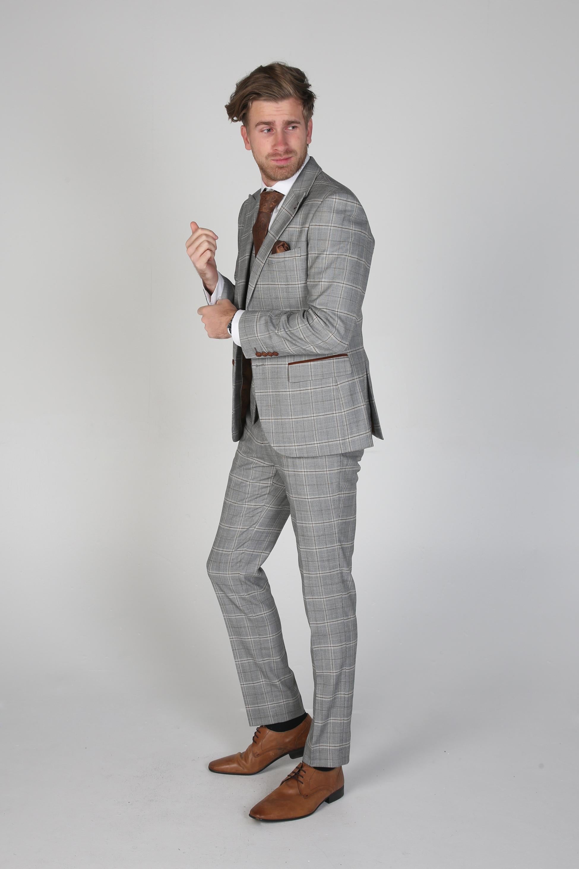 Men's Francis Smoke Grey Windowpane Check Business Suit