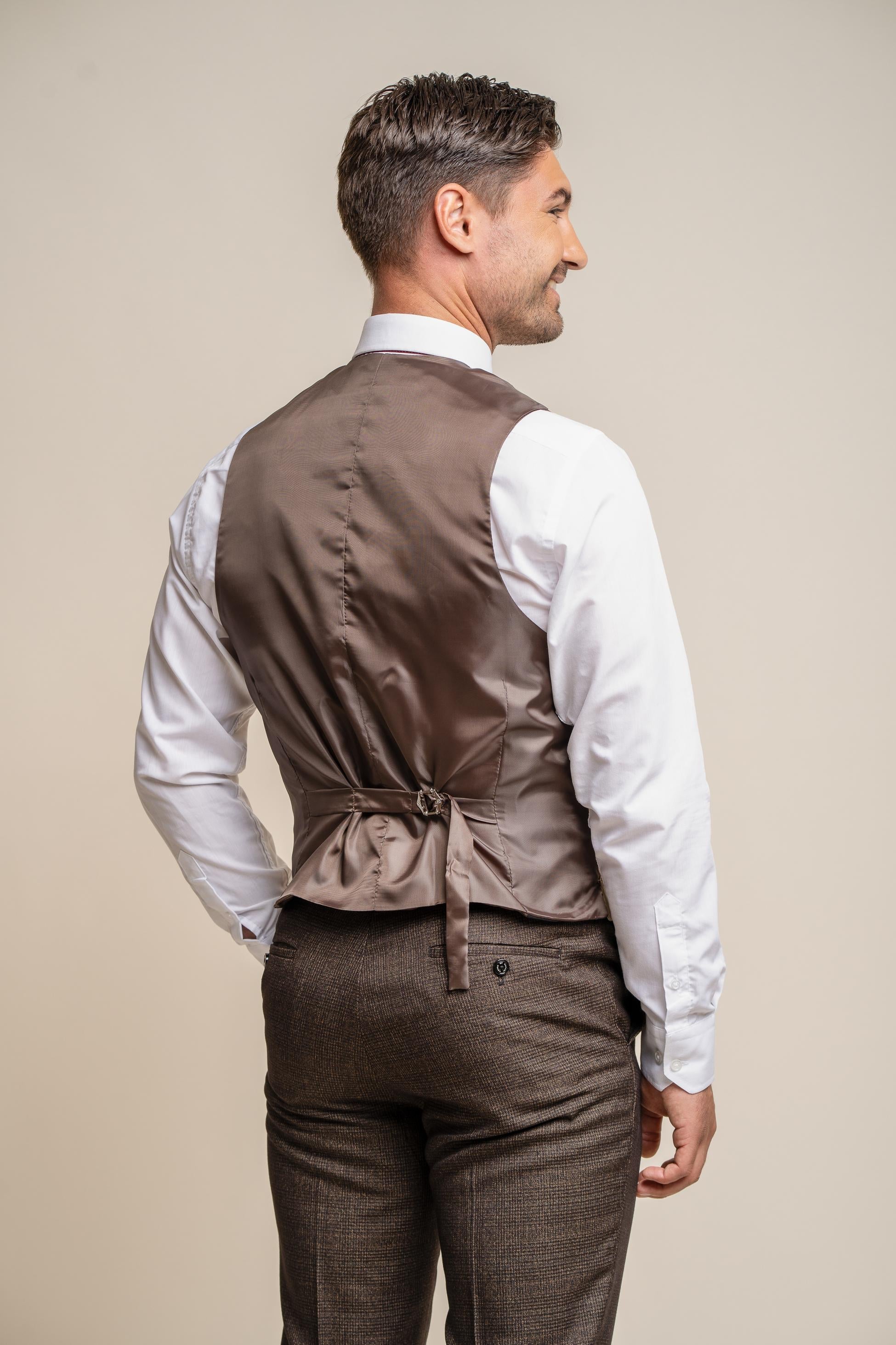 Mens Beige Slim Fit Double Breasted Waistcoat LENNOX