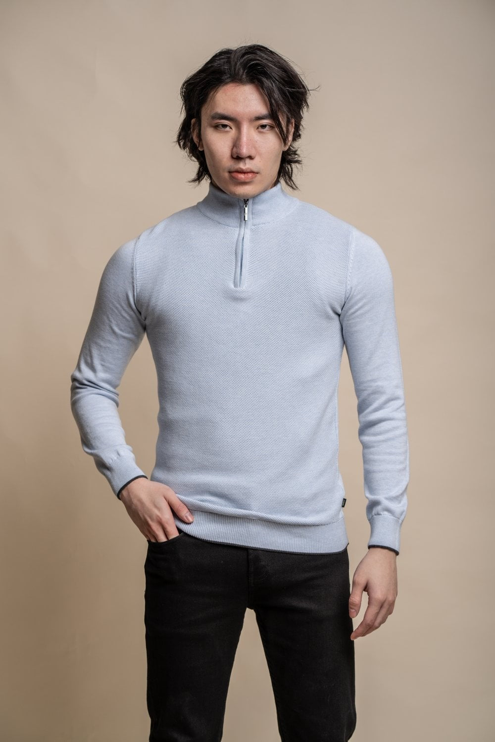 Men’s cotton quarter-zip jumper, midweight knit