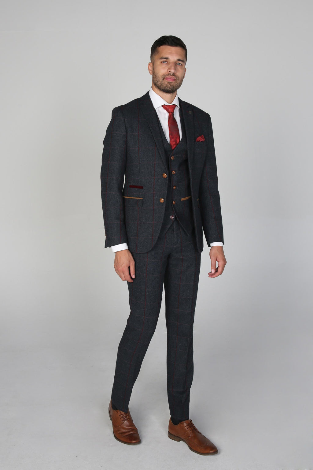 Men’s Herringbone Retro Navy Trousers - Madrid - Navy Blue