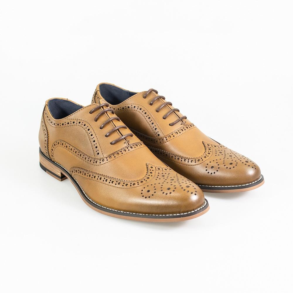 Men's tan brown XL leather brogue lace-up shoes, OXFORD.