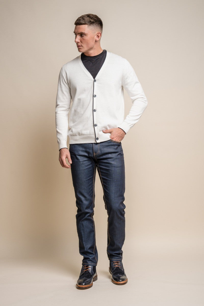 Mens Ecru Slim Fit Knitted Cotton Cardigan RAIDER
