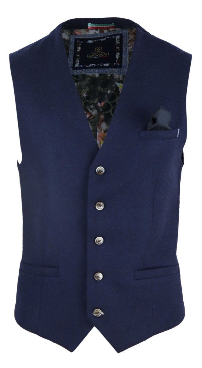 Mens Navy Tweed Wool Blend Waistcoat KYRA