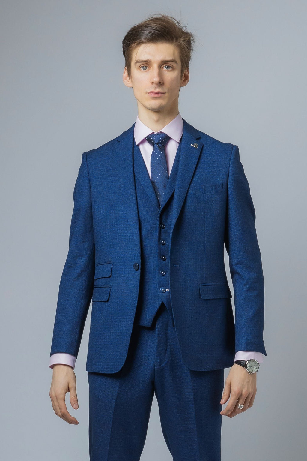 Men’s indigo self-patterned slim fit suit jacket sold separately