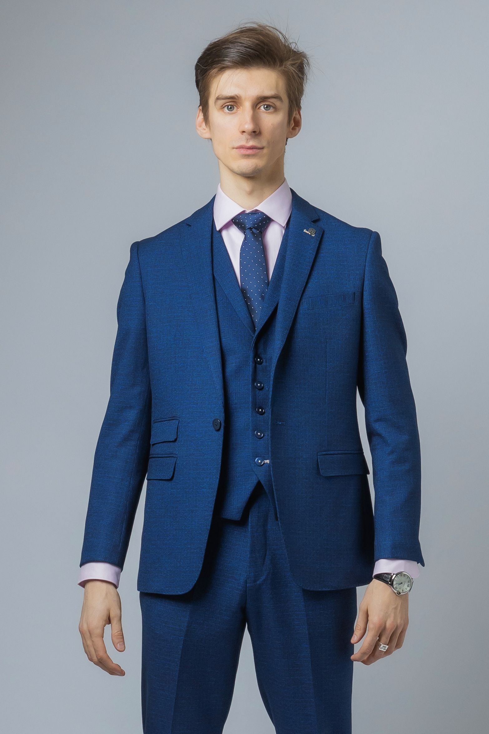 Men’s indigo self-patterned slim fit suit jacket sold separately