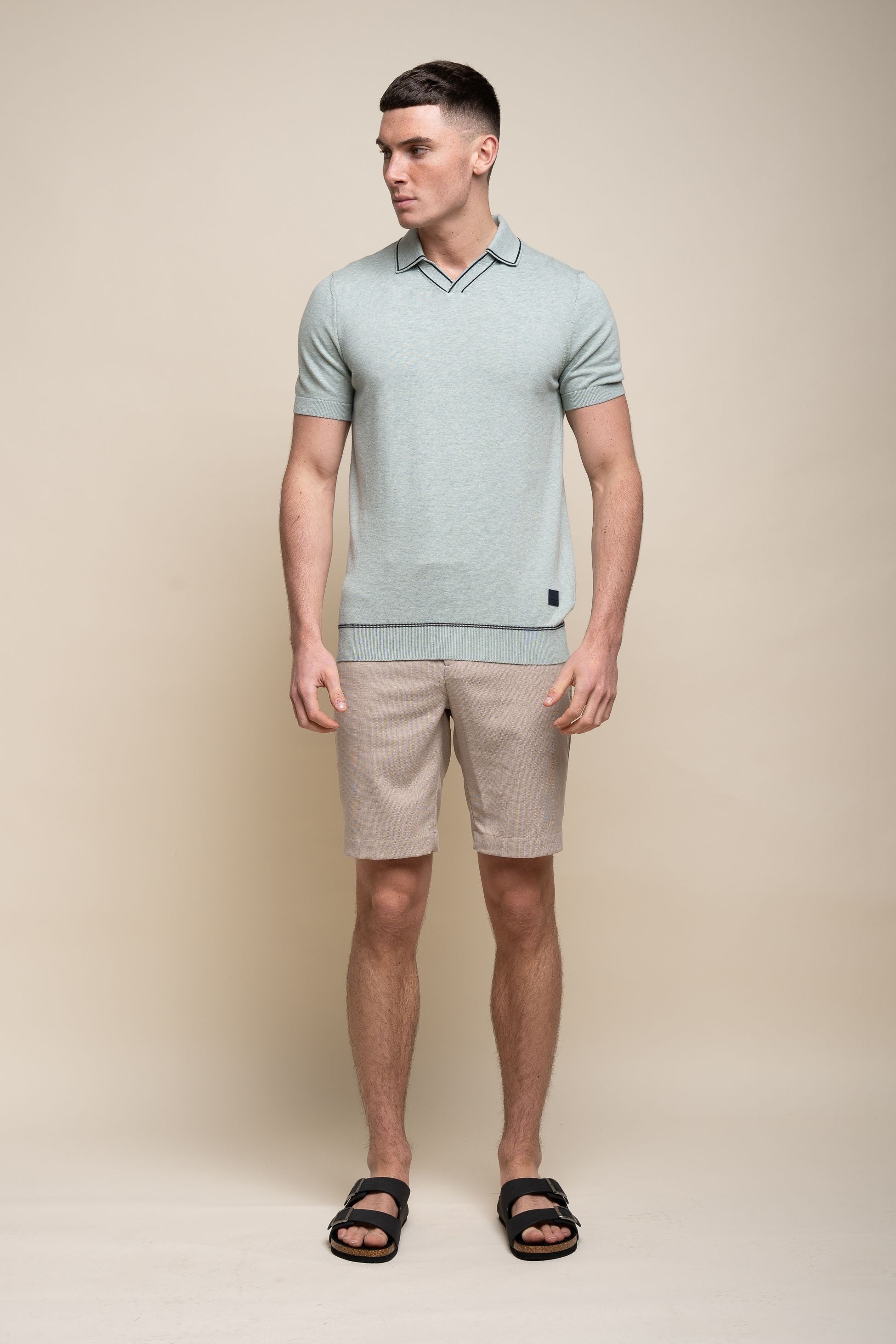 Mens Almond Green Cotton Knitted Short Sleeve Polo T Shirt SEPPI