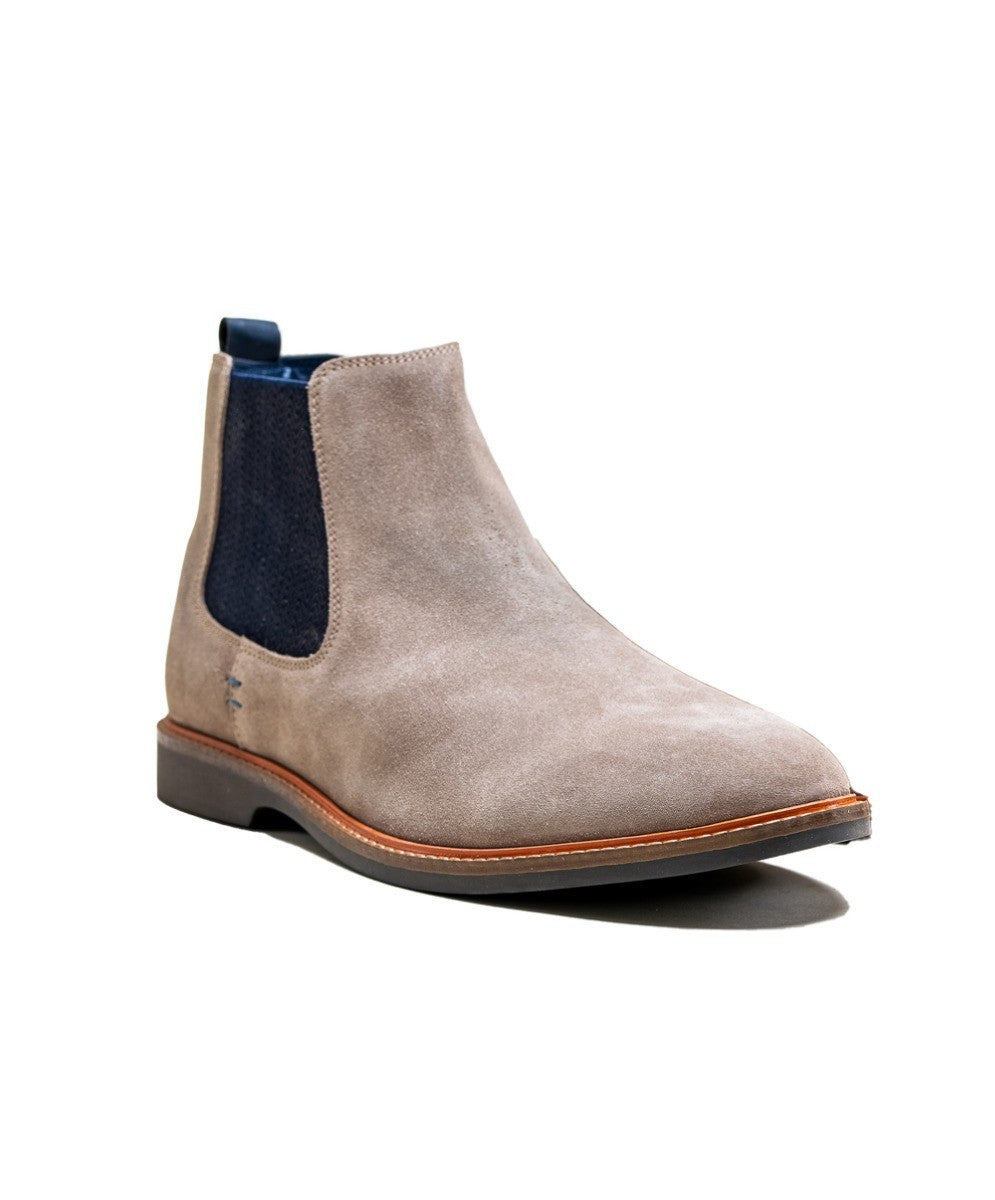 Men's stone beige suede low-ankle slip-on Chelsea boots, ARIZONA.