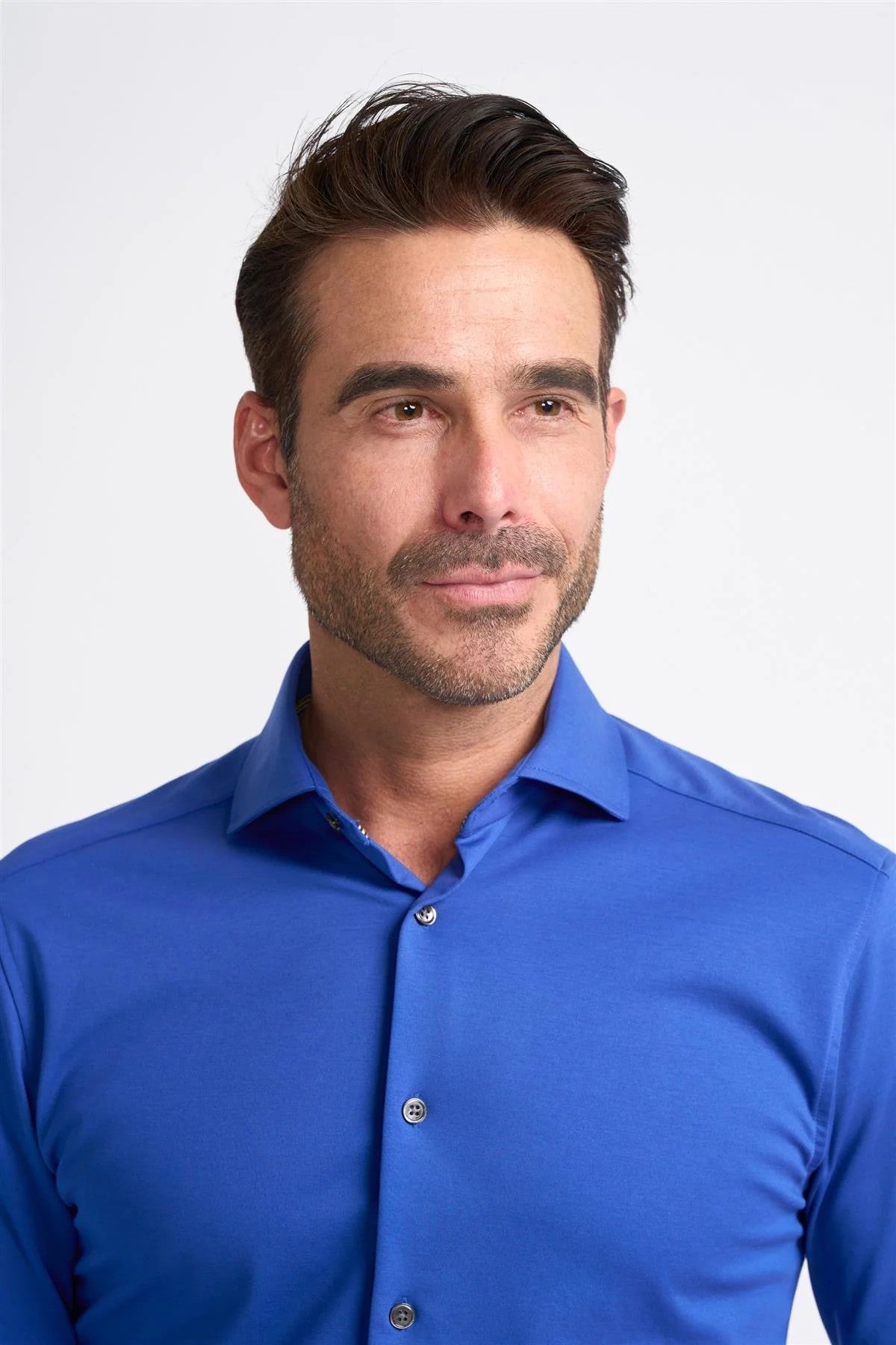 Mens Ashley Electric Blue Slim Fit Cotton Long Sleeve Shirt