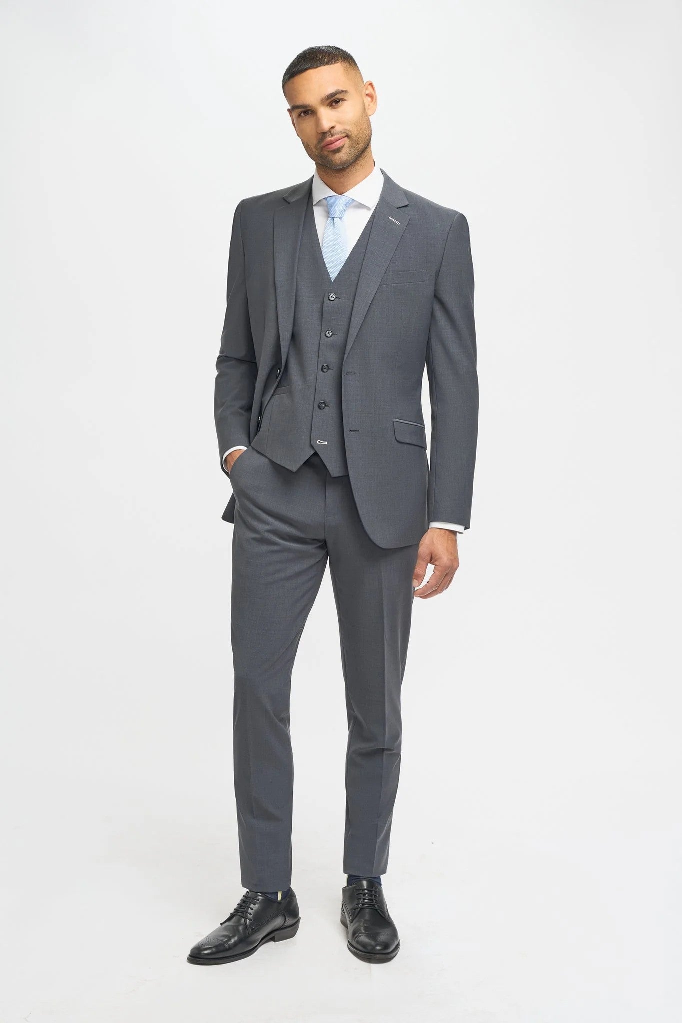 BOND Charcoal Grey Men's Wool Blend Slim Fit Suit