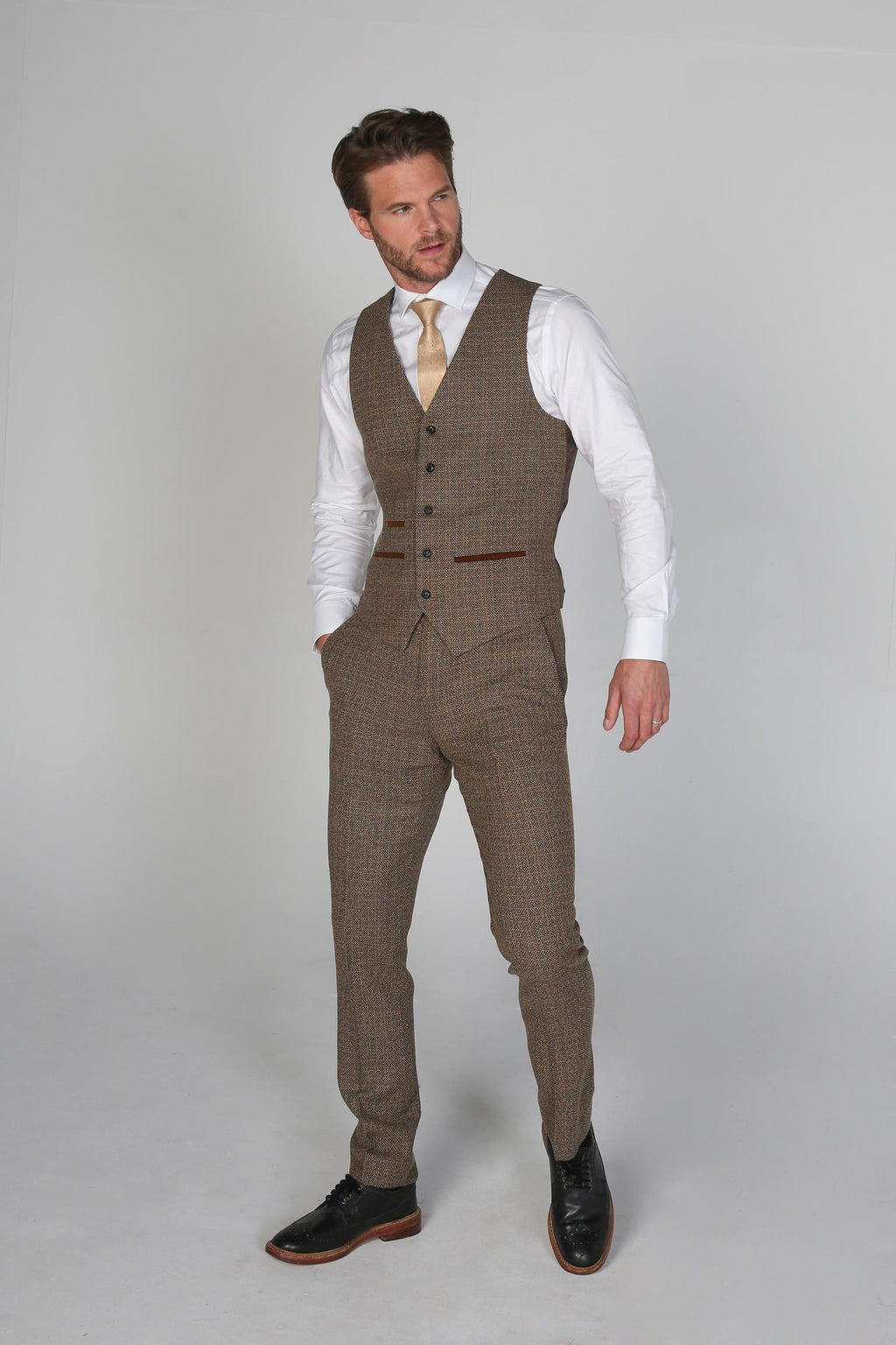 Mens Brown Tweed Like Tailored Fit Formal Suit RALPH