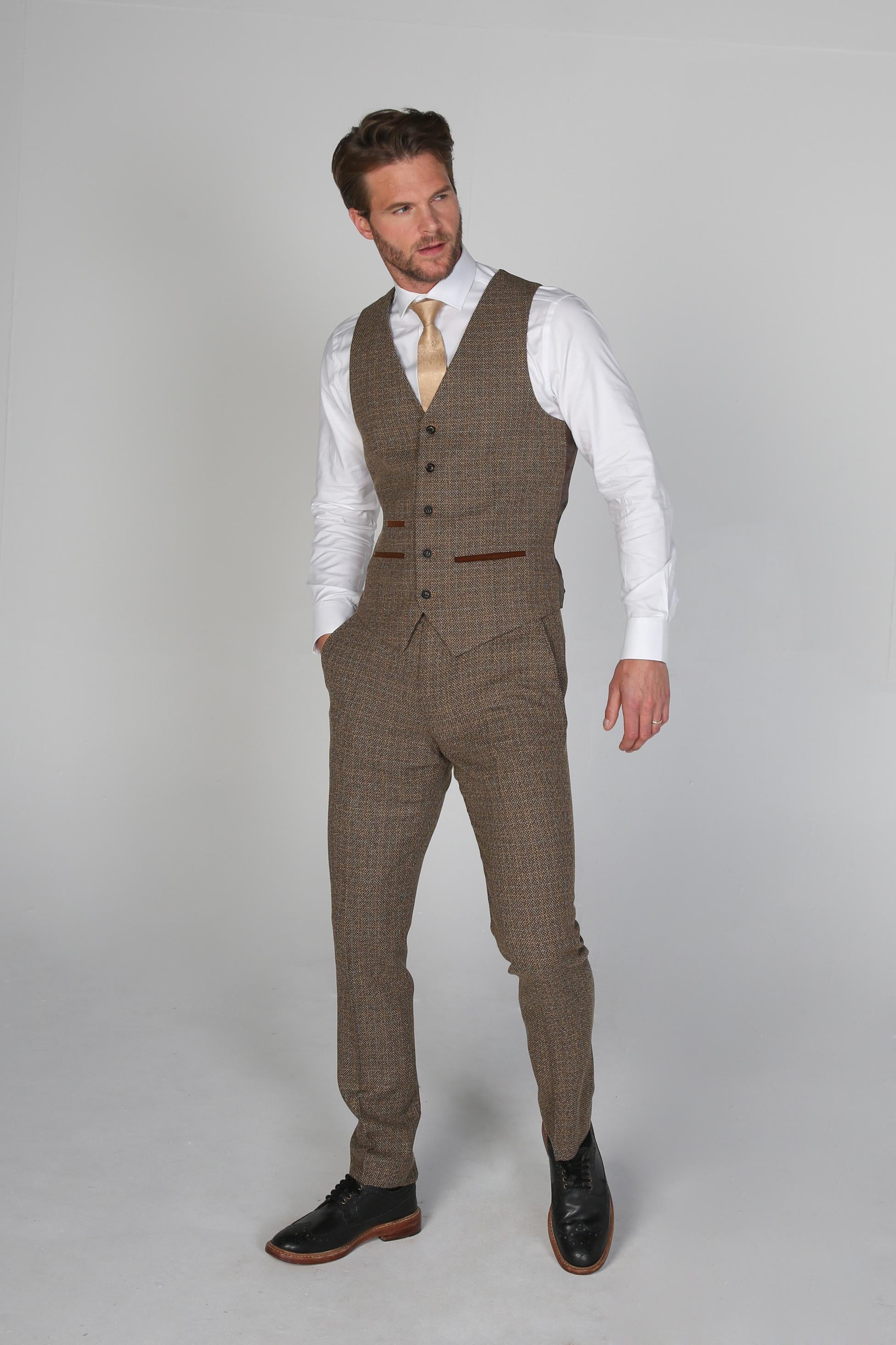 Mens Brown Tweed Like Tailored Fit Formal Suit RALPH