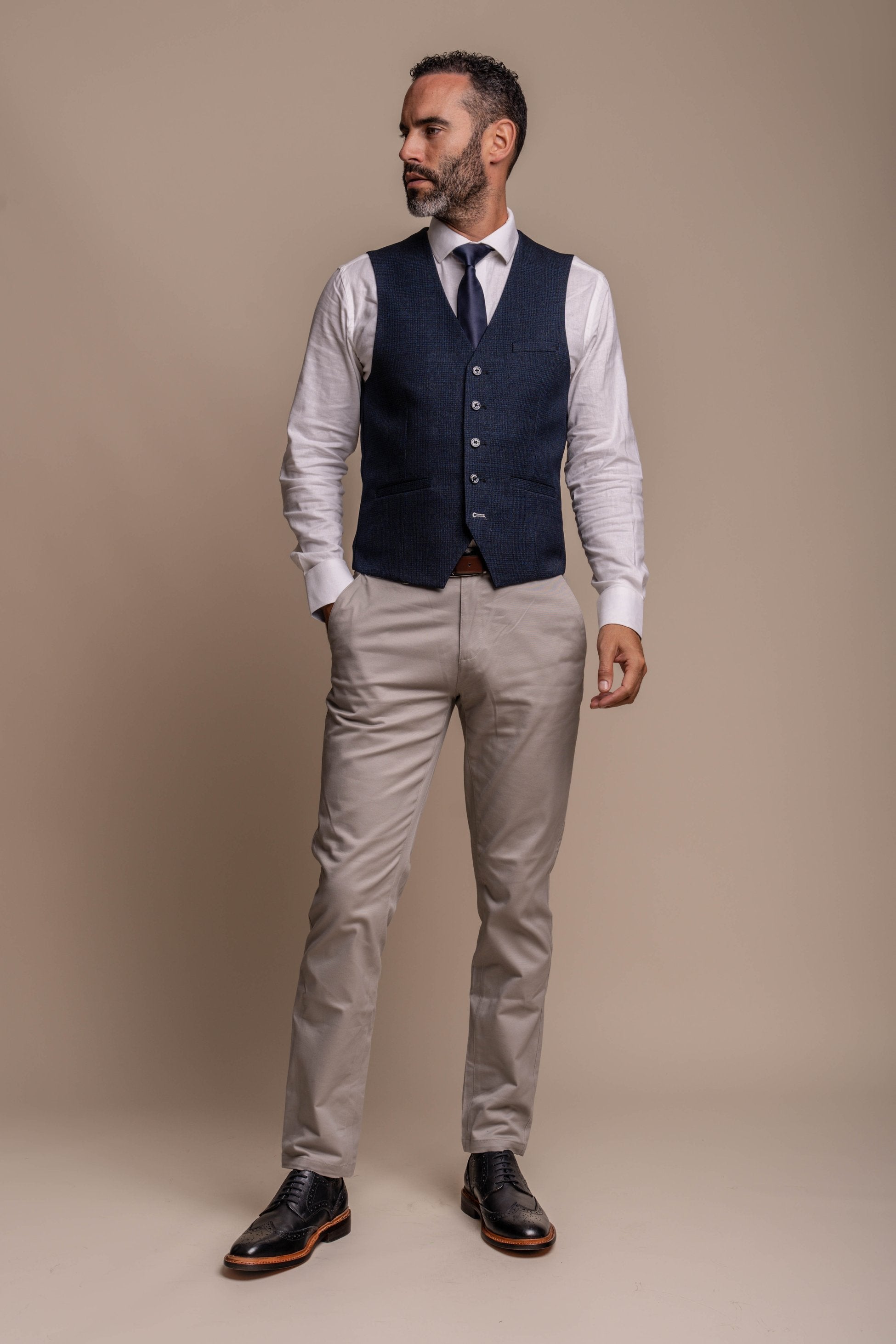 Men's Caridi Tweed Check Blazer with Beige Chino Combination Set
