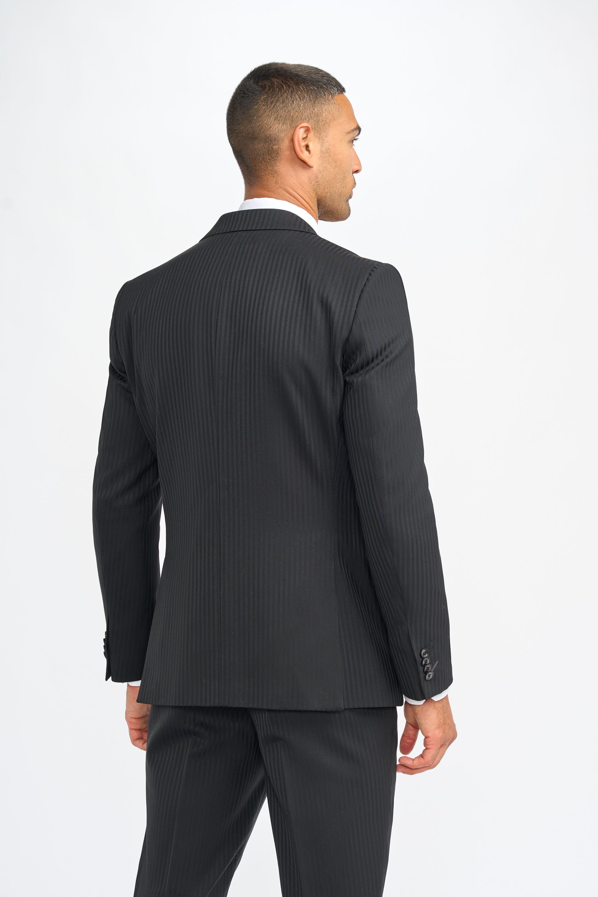 Roberto Black Men's 3-Piece Wool Pinstripe Suit