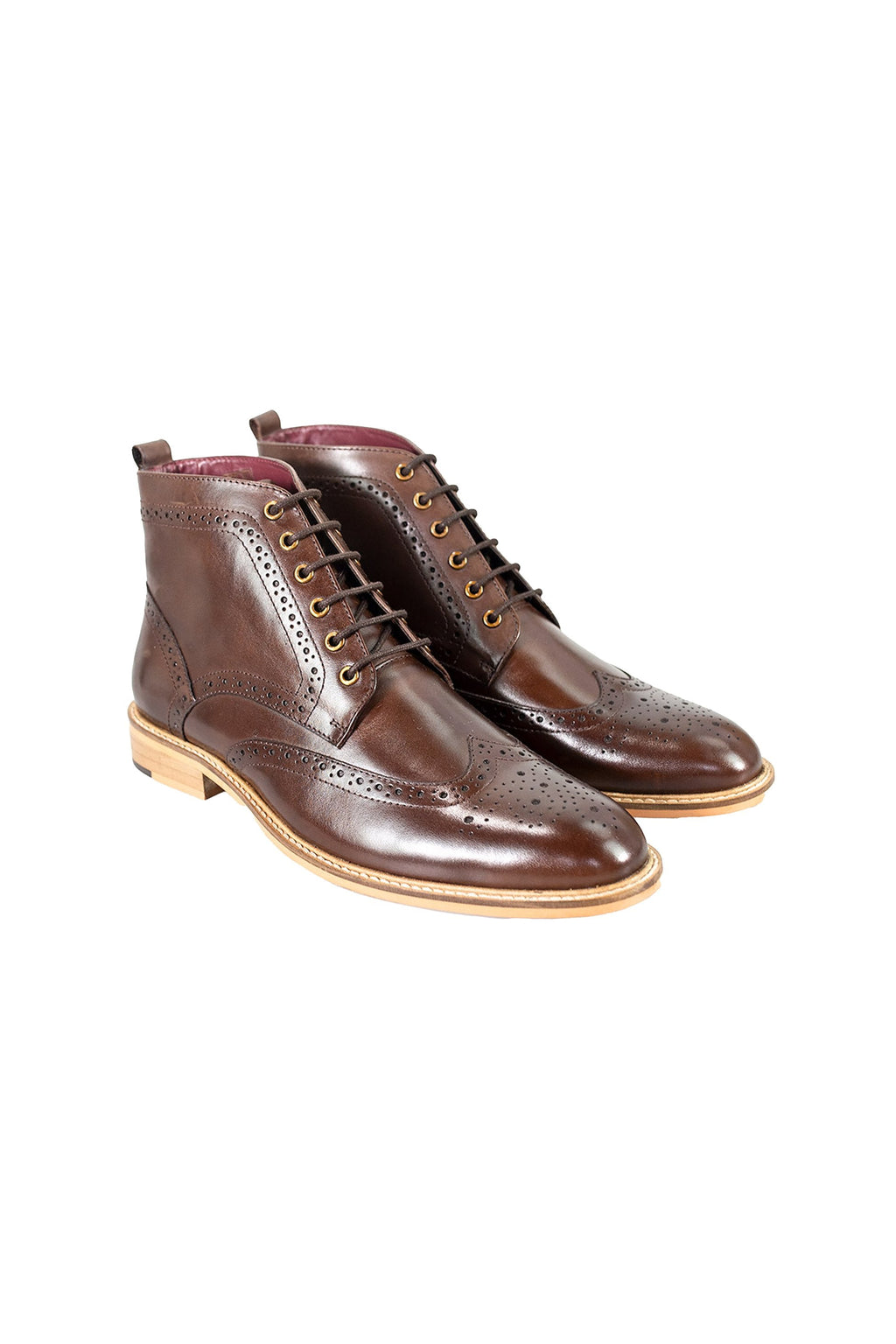 Men's dark brown leather lace-up brogue boots, HOLMES.