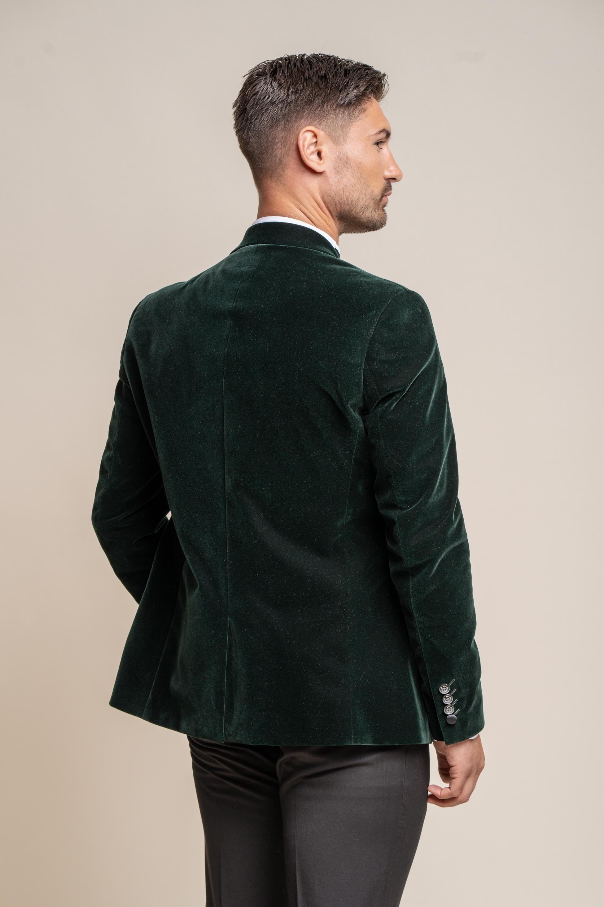 Mens Forest Green Slim Fit Velvet Tuxedo Blazer ROSA