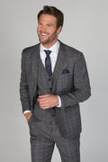 Men's Hobbs Pewter Grey Windowpane Check Tailored Formal Suit