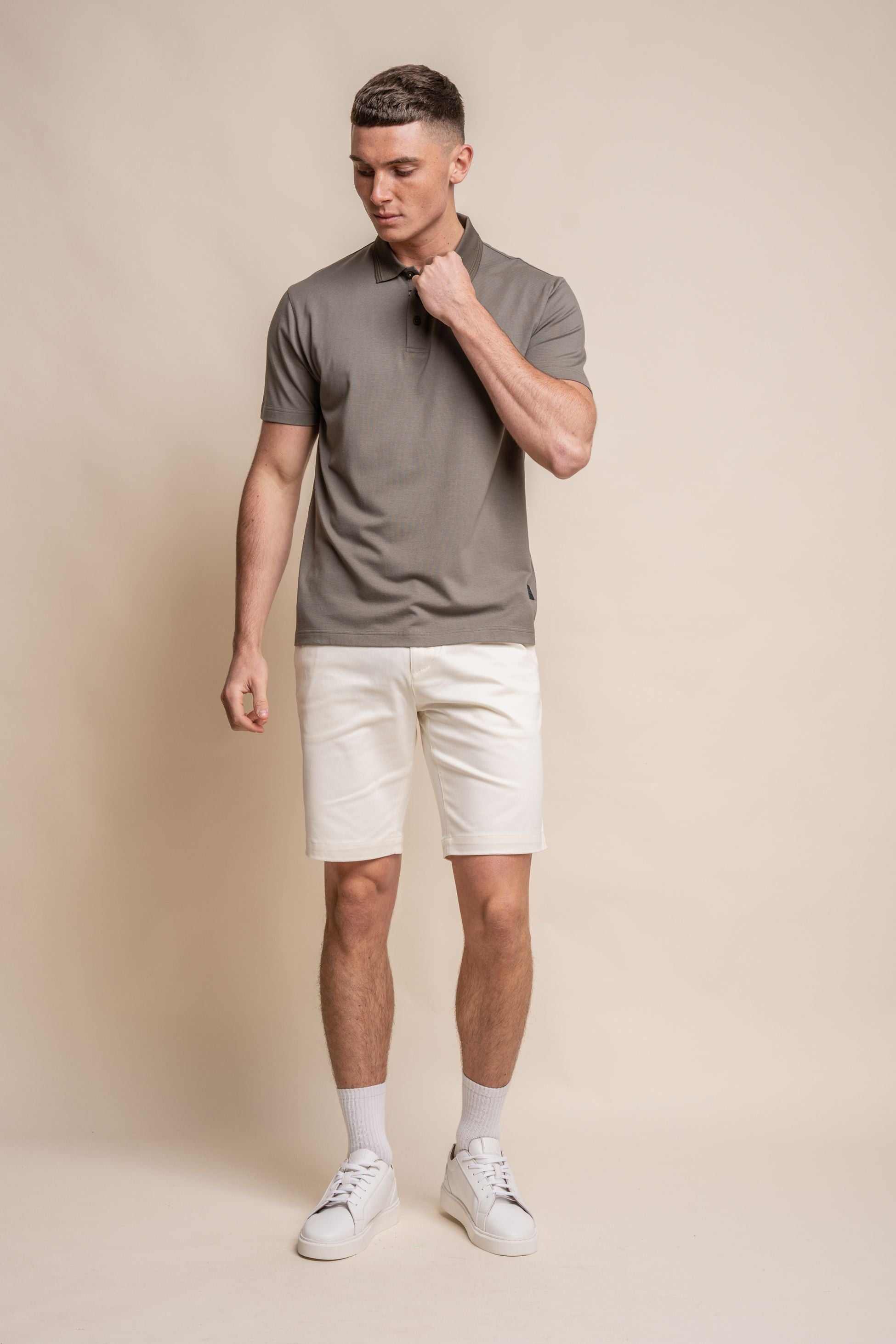 Mens Sage Green Slim Fit Cotton Short Sleeve Polo T Shirt KELSEY