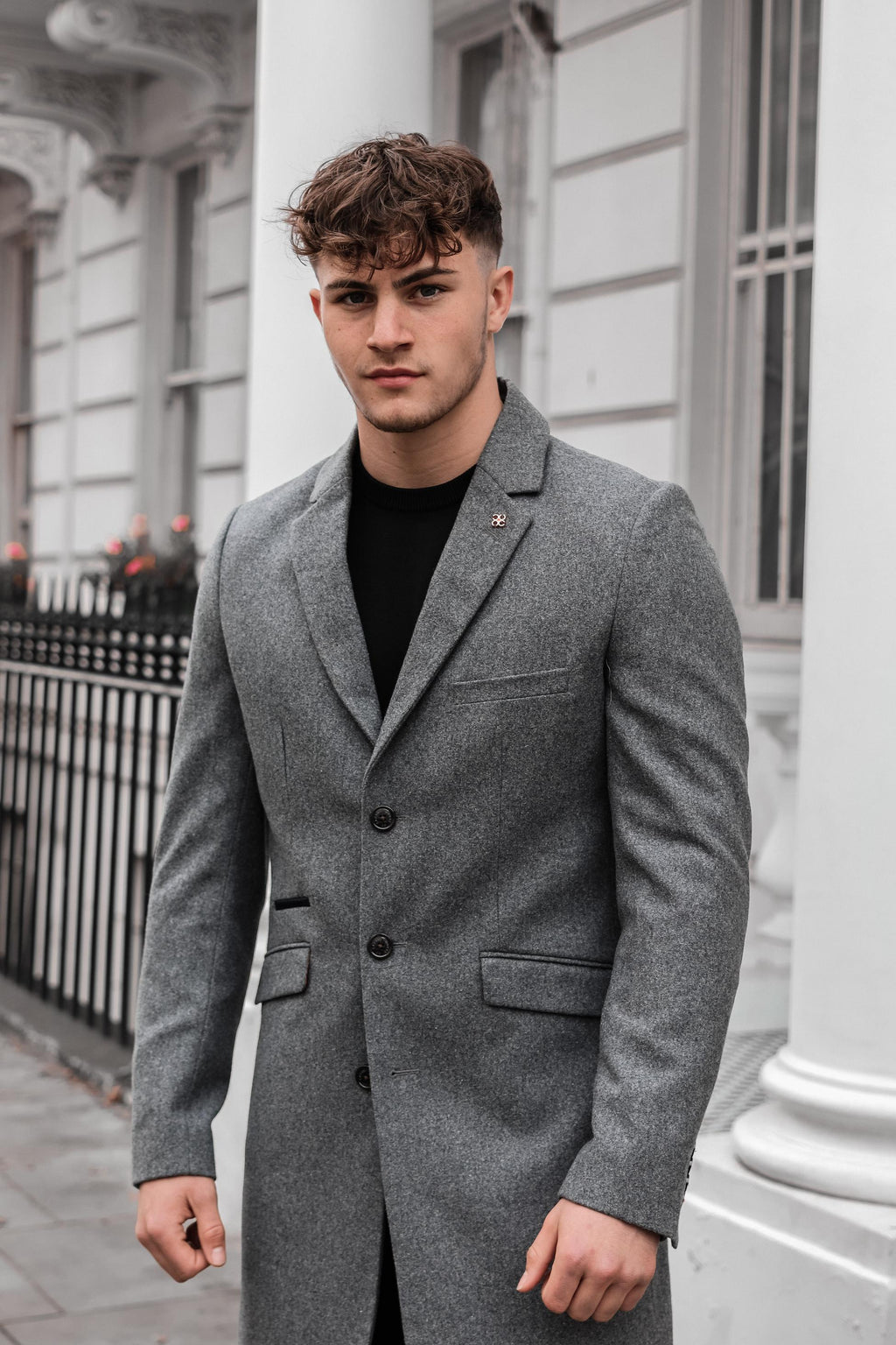 Men's grey wool midi coat, ROMAN.