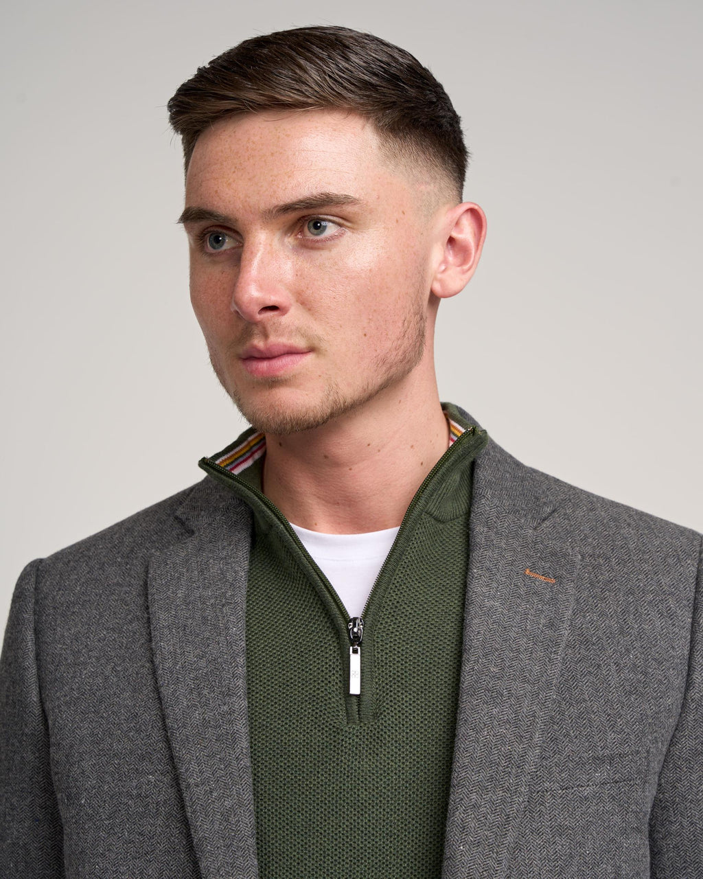 Men’s Grey Herringbone Tweed Suit Jacket COSMO