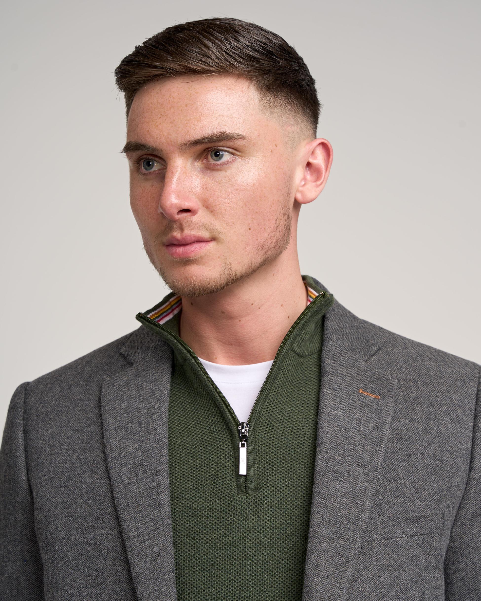 Men’s Grey Herringbone Tweed Suit Jacket COSMO