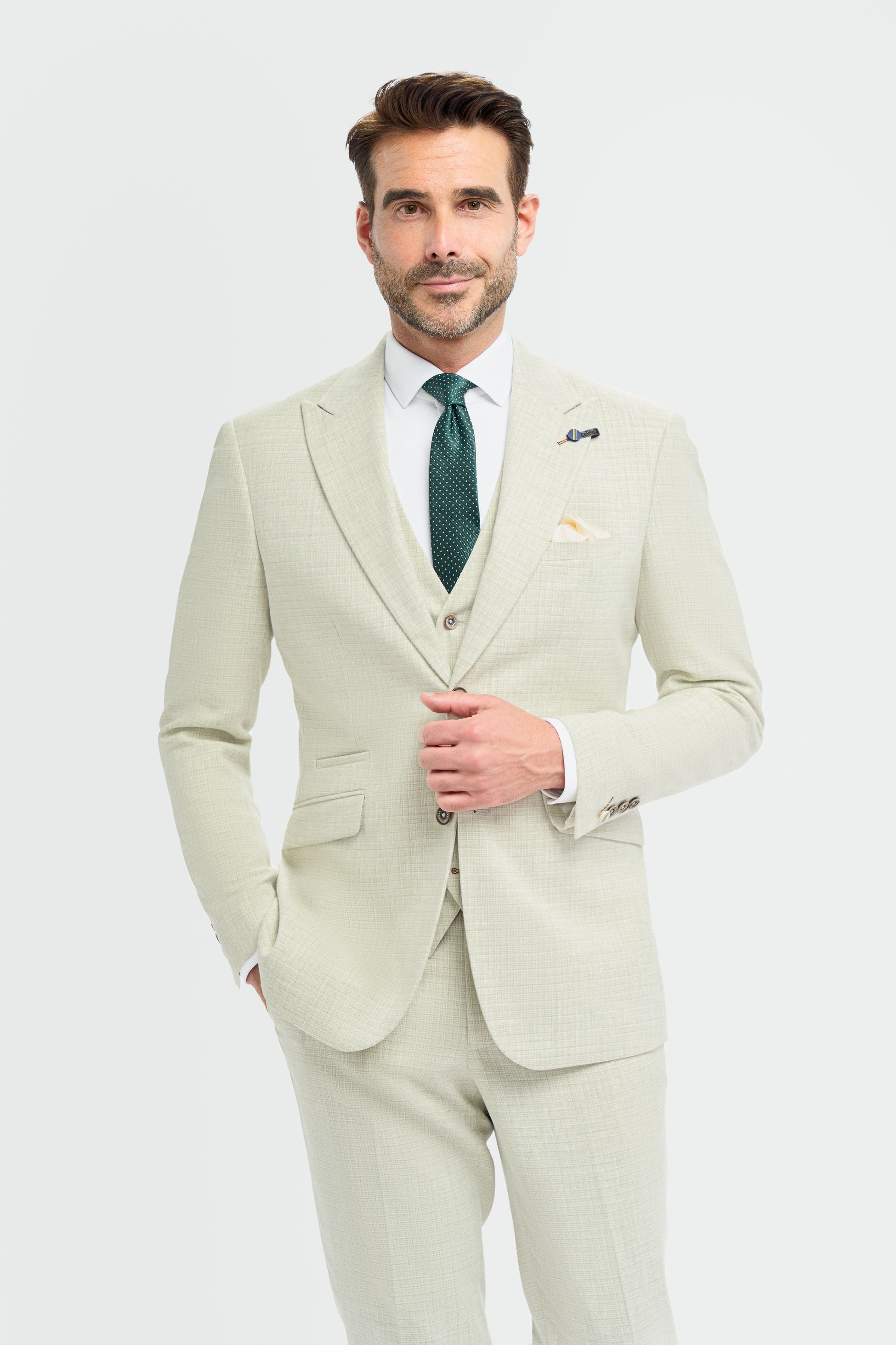 3-Piece Slim Green Suit for Men – Sage Green