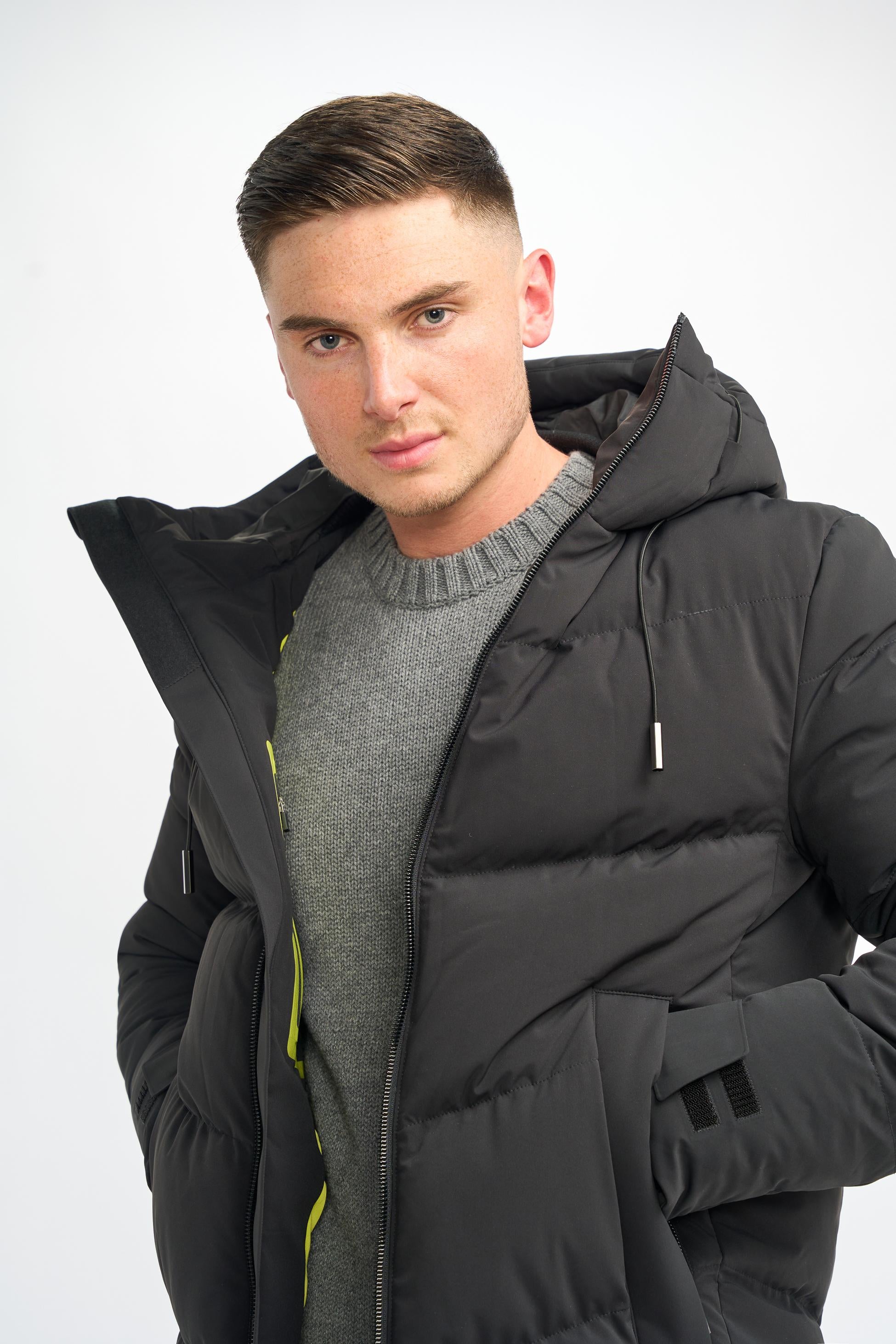 Men's black quilted puffer winter coat, FABINI.