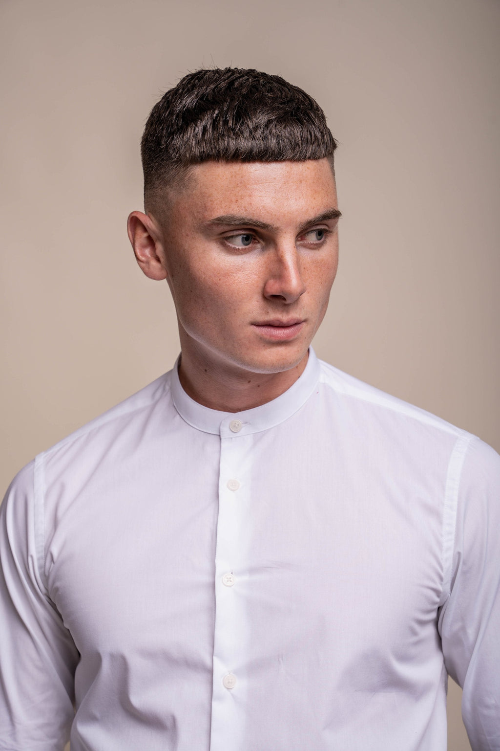 Mens Nicalo White Cotton Mandarin Collar Shirt