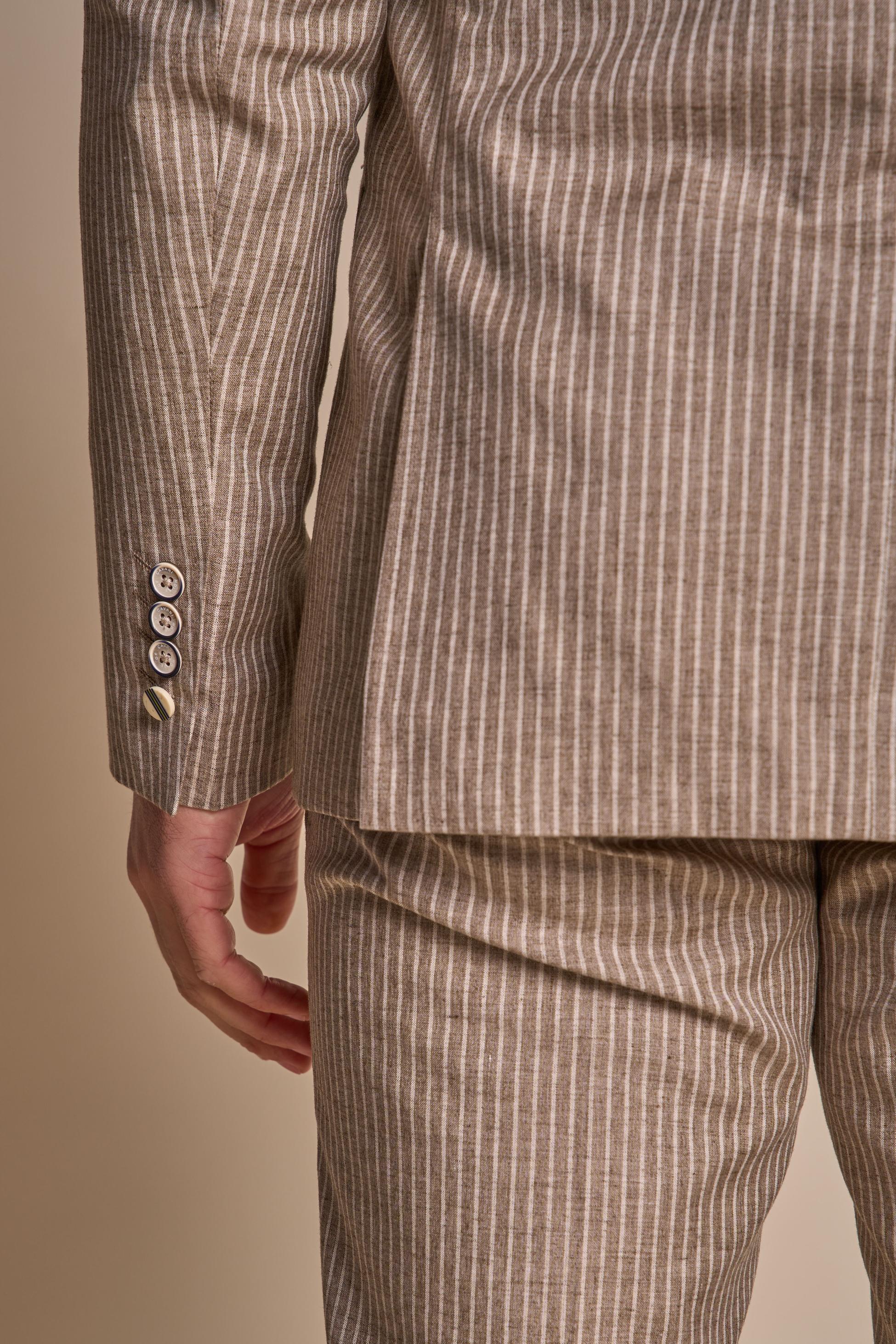 Men’s Beige Pinstripe Slim Fit Suit Jacket KRAKEN