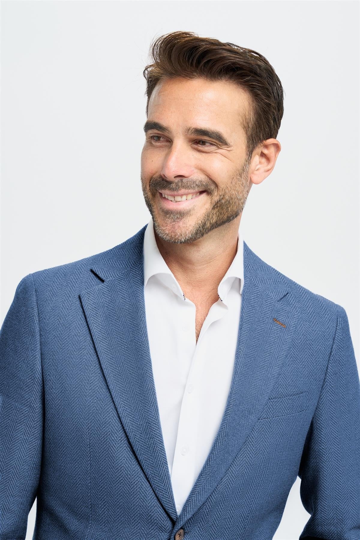 Mens Blue Cotton Herringbone Blazer FELIX