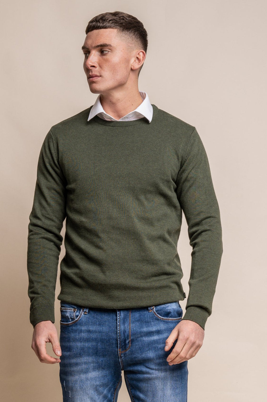 Men’s cotton crewneck jumper, slim fit, classic knit