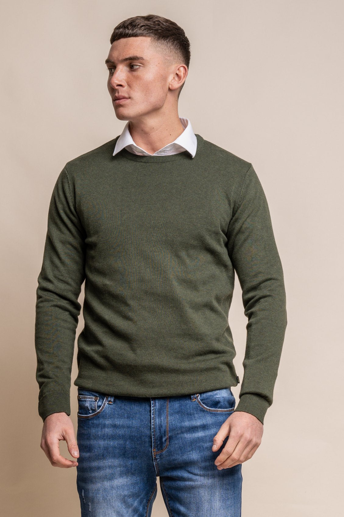 Men’s cotton crewneck jumper, slim fit, classic knit