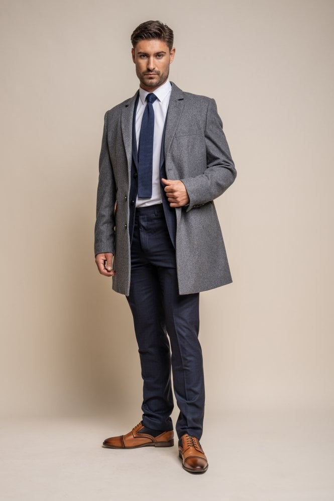 Men's grey wool midi coat, ROMAN.