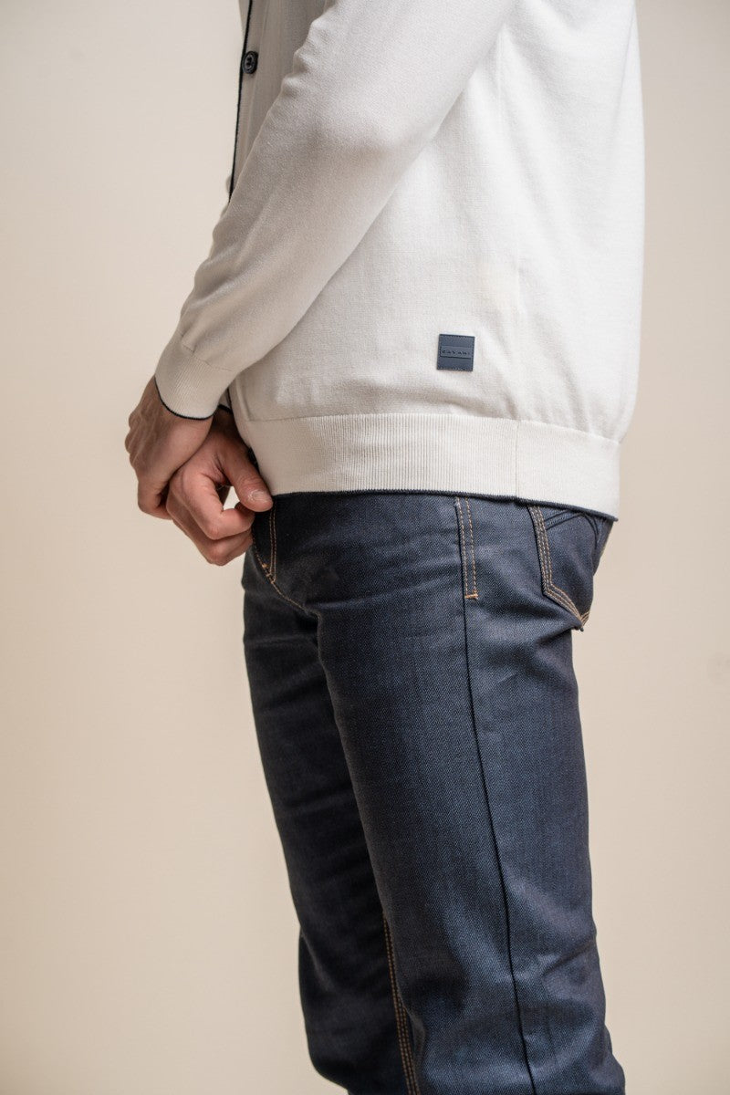 Mens Ecru Slim Fit Knitted Cotton Cardigan RAIDER