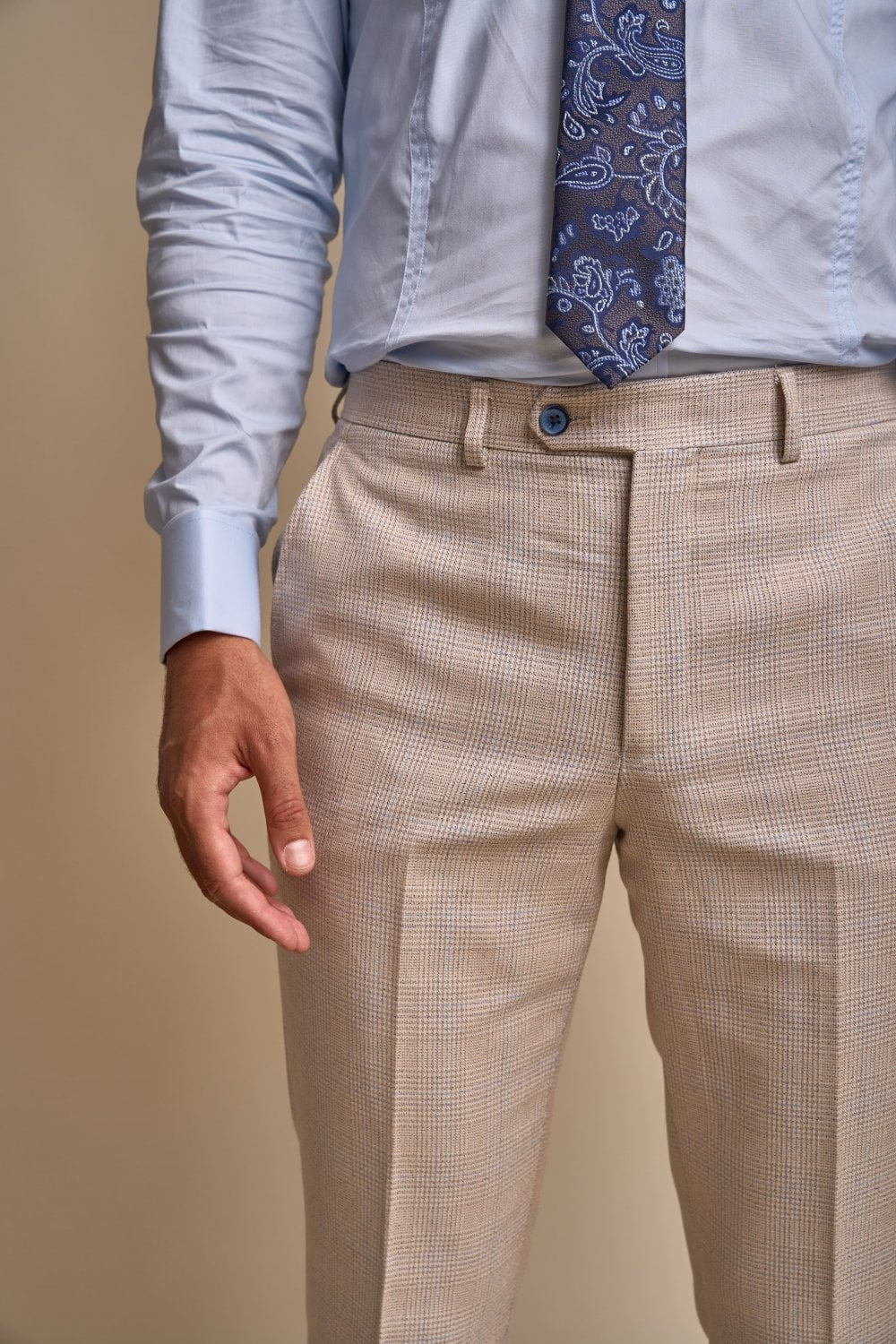 Men's Caridi Beige Glen Check 2-Piece Double-Breasted Suit