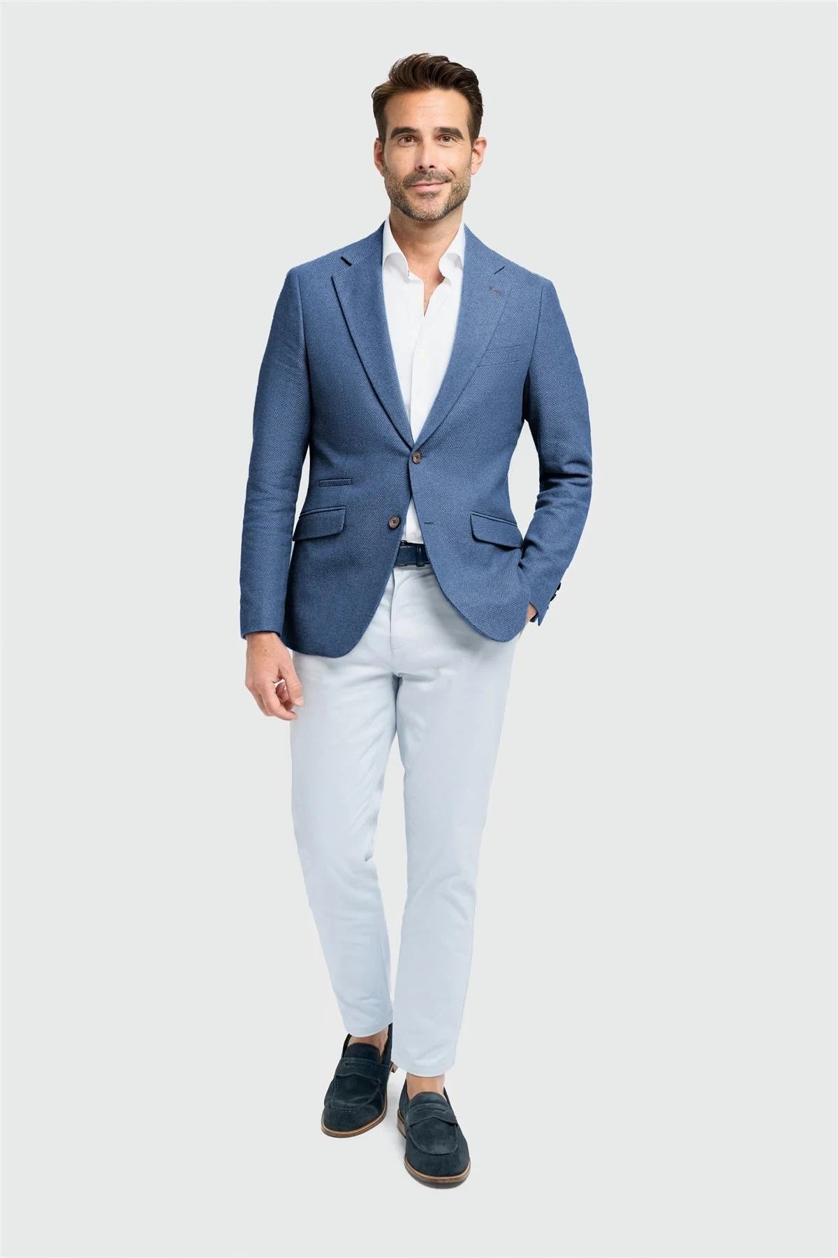 Mens Blue Cotton Herringbone Blazer FELIX