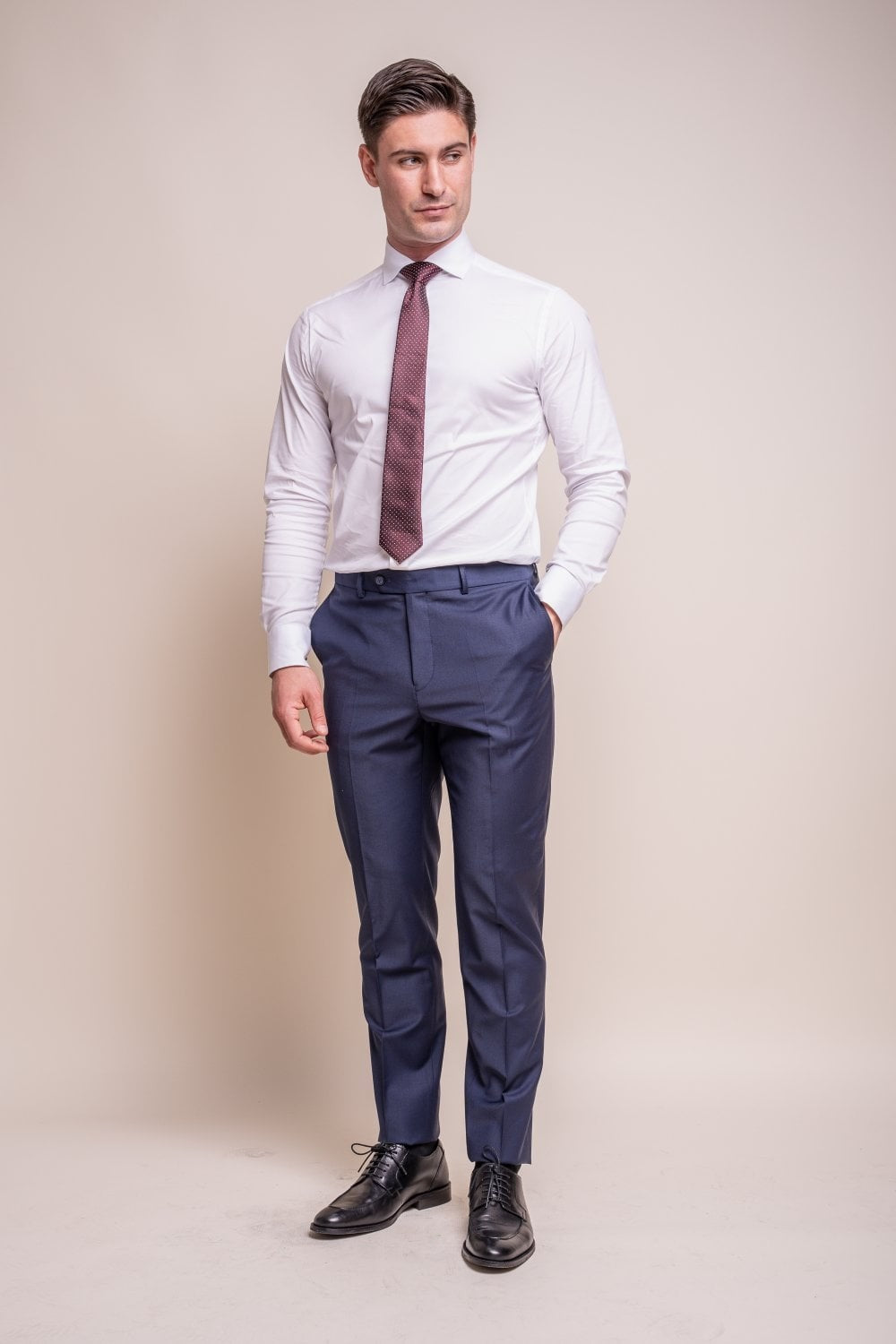 Men's Wool Blend Slim Fit Trousers - BOND - Navy