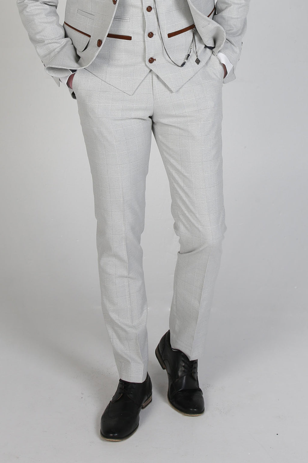 Men's Check Tailored Fit Formal Trousers - Mark Stone - Stone Beige