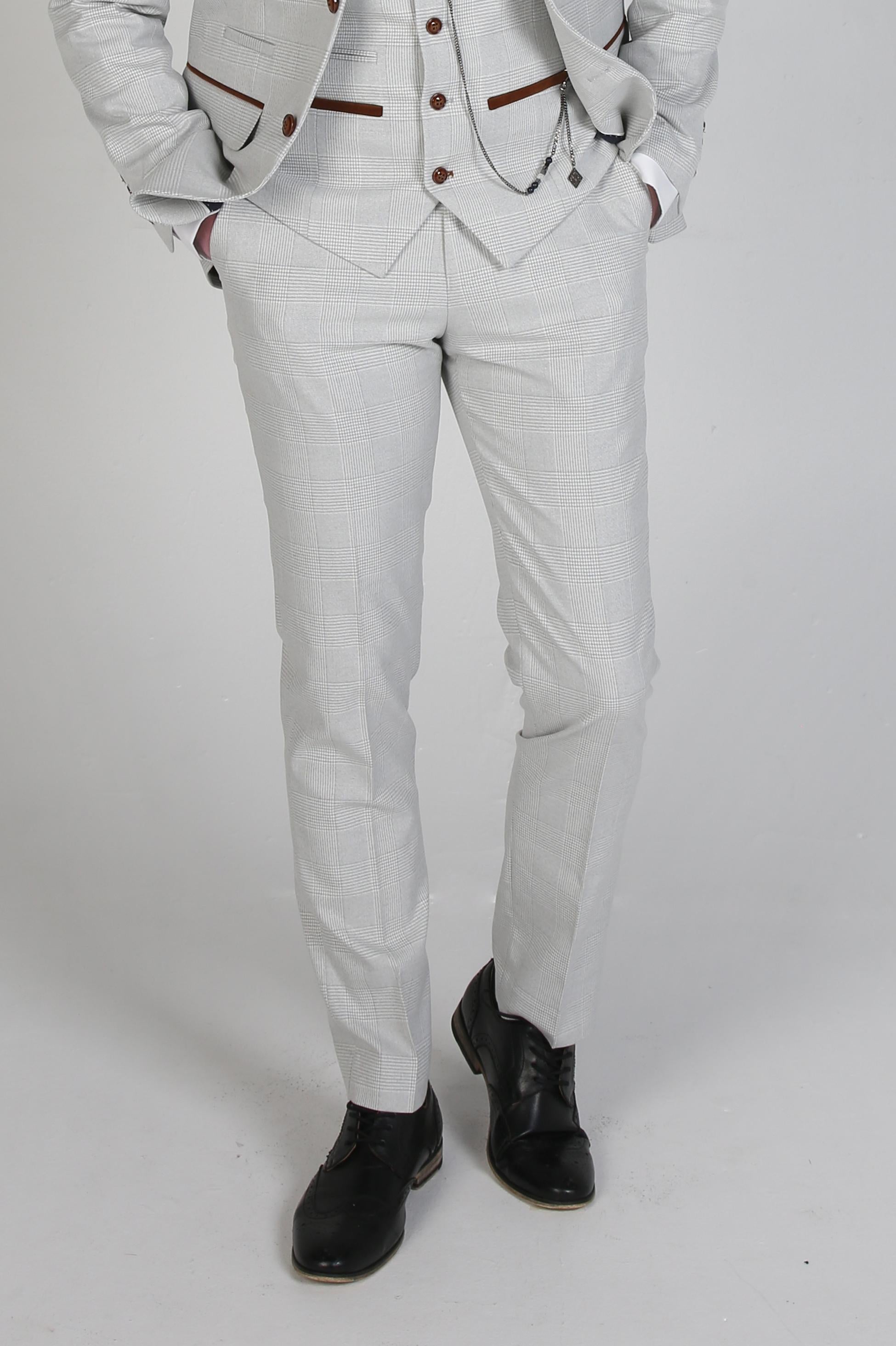 Men's Check Tailored Fit Formal Trousers - Mark Stone - Stone Beige