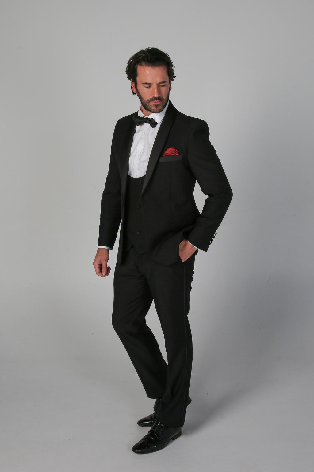 Men's Black Tailored fit Tuxedo Trousers - FORD