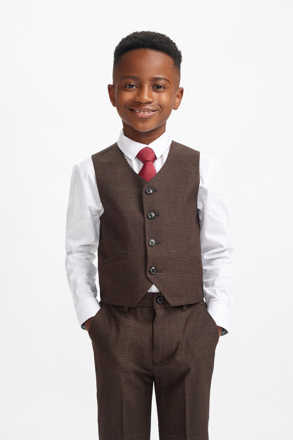 3-Piece Slim Brown Suit for Boys – Brown