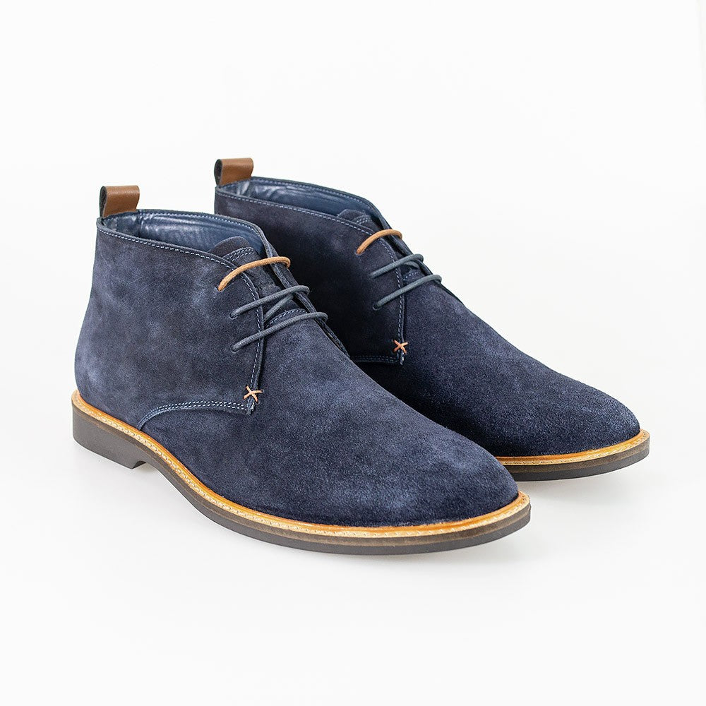 Men's navy blue suede chukka boots, SAHARA.