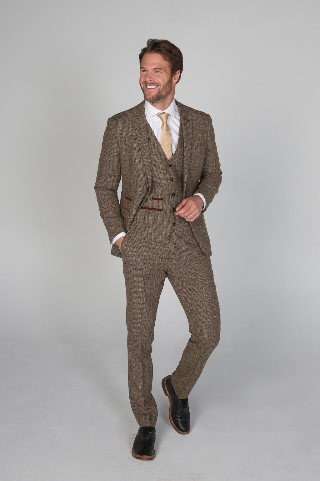 Mens Brown Tweed Like Tailored Fit Formal Suit RALPH