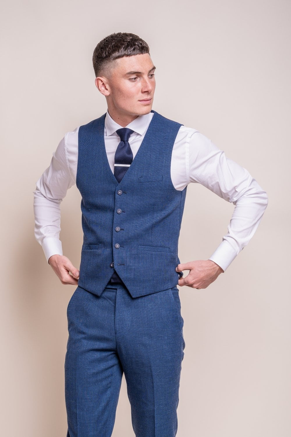 Mens blue slim fit formal waistcoat Miami